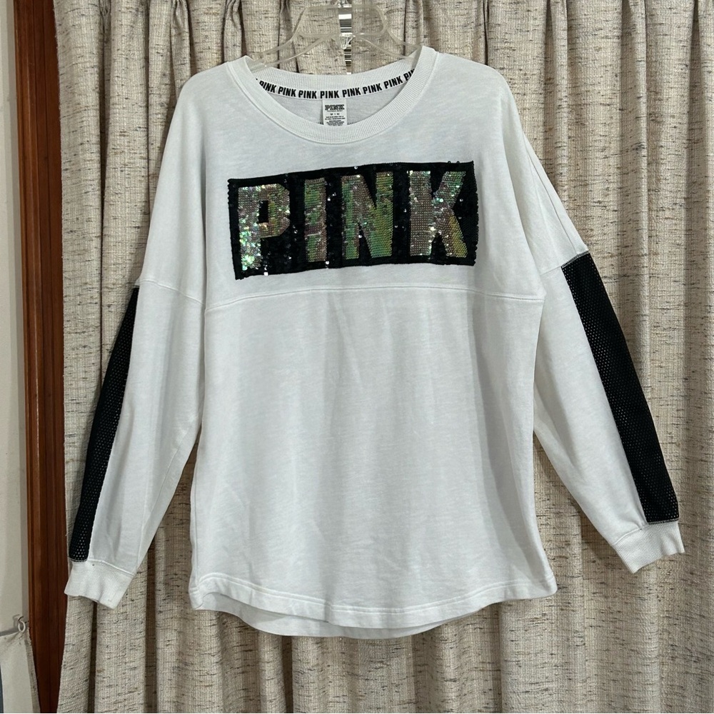 PINK Victoria's Secret "PINK" Sequin Bling Spellout Long Sleeve Pullover